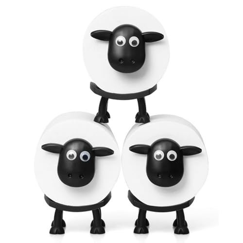 rflaueo 3pcs Sheep Toilet Roll Holder Small Animal Novelty Loo Roll Holders Black Sheep Toilet-Roll Holder Set(U350-3)
