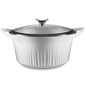 CorningWare, Non-Stick 5.5 Quart QuickHeat Dutch Oven Pot with Lid, Lightweight, Ceramic Non-Stick Interior Coating for Even Heat Cooking, Perfect for Baking, Frying, Searing and More, French White