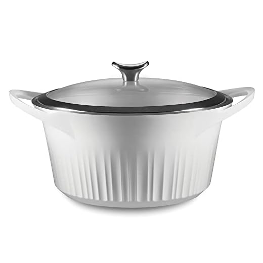 CorningWare, Non-Stick 5.5 Quart QuickHeat Dutch Oven Pot with Lid, Lightweight, Ceramic Non-Stick Interior Coating for Even Heat Cooking, Perfect for Baking, Frying, Searing and More, French White