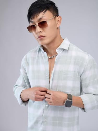 Image of VASTRADO Pastel Green & White Tartanique Checked Shirt