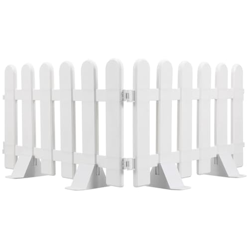 POPETPOP Lot de 2 panneaux de clôture à lattes - Clôture décorative en plastique blanc avec 4 socles - Clôture de jardin décorative pour véranda, cour, piscine