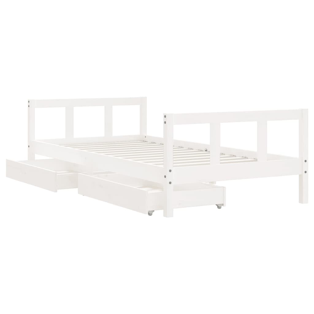 Gecheer Kinderbett mit Schubladen Hausbett Spielbett Kinder Bett Holzbett Bettgestell Weiß 90x190 cm Massivholz Kiefer