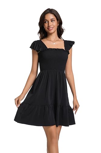 Women's Summer Casual Sleeveless Square Neck Dress 2025 Pleated Flowy Backless Going Out Short Dress3