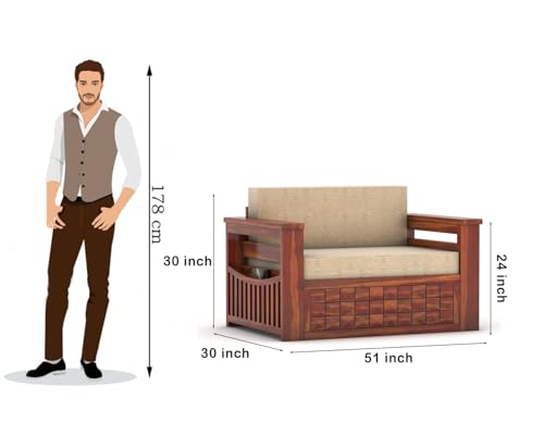 Image of Sheesham Wooden 2 Seater Sofa Cum Bed with Mattresses for Home Living Room | Rosewood 2 Seater Sofa Cums Bed for Bedroom Without Pillow | Solid Wood Sofa Bed (Honey D, 2 Seater)