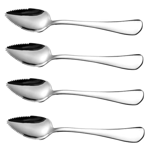 Grapefruit Knife, Grapefruit Spoons with Serrated Edge 4PCS Food Grade Stainless Steel Dessert Spoons with Handle Non Stick Spoons for Apple Kiwi Papaya Orange Ice Cream