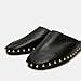 Fuazuzu Comfortable Mules for Women Leather Studded Round Toe Low Heel Flats Mules Backless Slip on Clogs Slippers for Casual Fashion Dressy, Black, 7.5