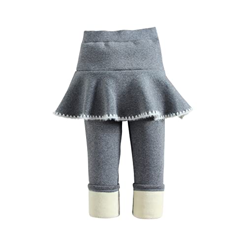 Fleece Lined Skirted Leggings for Girls Cozy Winter Legging with Skirt Design Warm Casual Pants Fashion Casual Tights Gray