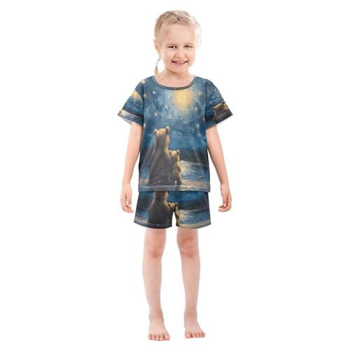 ALAZA Van Gogh Funny Bear Sky Galaxy Pajamas Set Short Sleeve Cotton Sleepwear Summer Pjs 2 Piece 5-14Y3