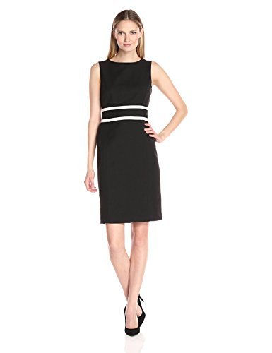 Kasper Women's Crew Neck Sleeveless Contrast Inset Waist Sheath Dress