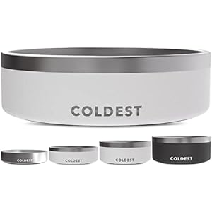 Coldest Dog Bowl – Anti Rust Metal, Non Slip, 3 Layers Insulated Stainless Steel Dog Bowls – Spill Proof & Heavy Duty – Water Bowl for Dogs, Cats & Pets, Dish Washer Safe (42 oz, Epic White)