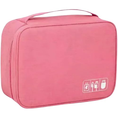 Bolsa Organizador de Cabos e Fios Acessórios Eletrónicos para Viagem a Prova de Água Estojo Necessaire Organizadora com Divisórias Multifuncional Carregadores Video Game Câmeras (Rosa)