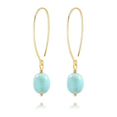 18K Gold Plated Bohemian Turquoise Pendant Lightweight Drop Earrings Statement Handmade Irregular Turquoise Dangle Long Earrings Gemstone Hanging Ear Jewelry for Wedding Cover