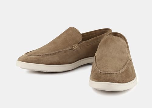 Men's Suede Slip-On Loafers, Taupe with White Sole, Casual Comfort Moccasin Style4