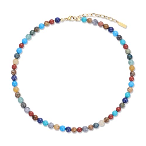 COAI Collar de Piedras Chakras para Mujer, Collar para Mujer con Cuentas de Piedras Naturales Color Arcoiris 6mm