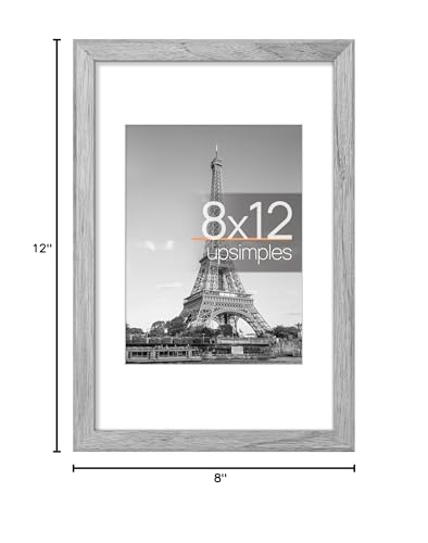 Image of upsimples 8x12 Picture Frame, Display Pictures 6x8 with Mat or 8 x 12 Without, Wall Hanging Photo Frames, Gray, 1 Pack