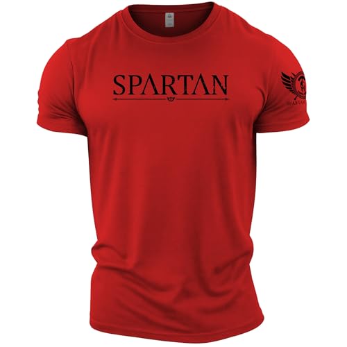 GYMTIER Spartan Forged - Spartan - Mens Gym T-Shirt Bodybuilding Training Workout Lifting Top Clothing Red 3XL