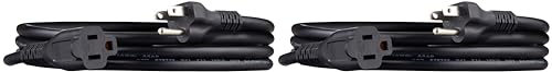 Image of Amazon Basics Indoor Extension Cord, 3 Prong Outlet Extender Power Cord, 13 Amps, 125V, 6 Foot, Black, 2-Pack