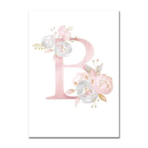Peinture Toile Aquarelle Fleurs Roses Lettre B Décoration Murale 60x80cm