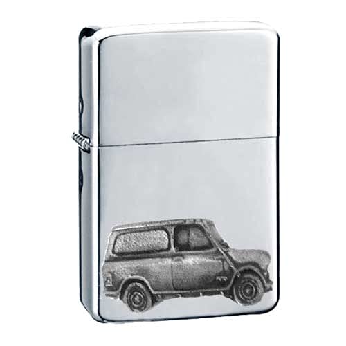 Briquet à essence rechargeable argent avec effet étain