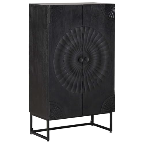 Highboard negro de madera maciza de mango, aparador elegante y robusto 2