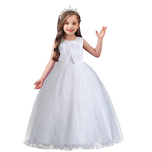 Robe de concours de beauté haute qualité en tulle blanc pour fille
