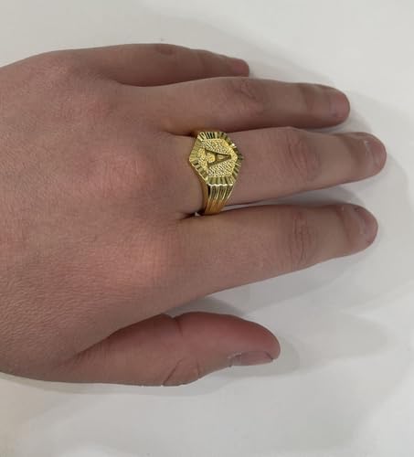 Image of 18k gold plated brass Hexagon shape initial ring already sized ring