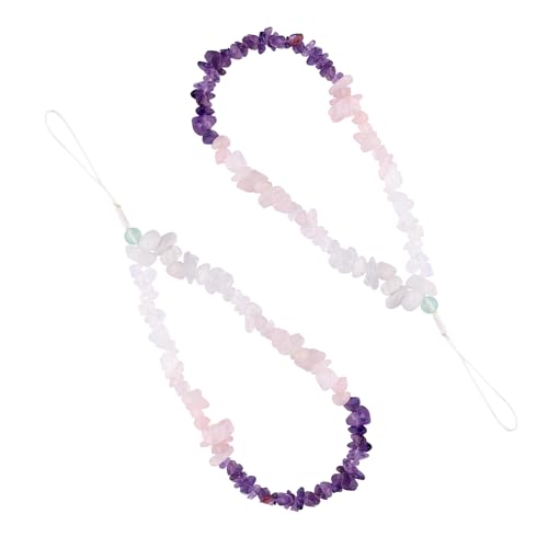 BEEFLYING Natural Gemstone Phone Lanyard Wrist Straps Purple Jade Gemstone Beaded Phone Charms Handmade Anti-Lost Lanyard String for Keychain Phone Hanging Accessories(Style 5)