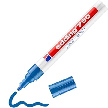 edding 750 Paint Marker - Blue - 1 Pen - Round Tip 2-4 mm - Paint Marker for Marking and Labelling Metal, Glass, Rocks or Plastic - Heat-Resistant, Permanent, Smudge-Proof and Waterproof