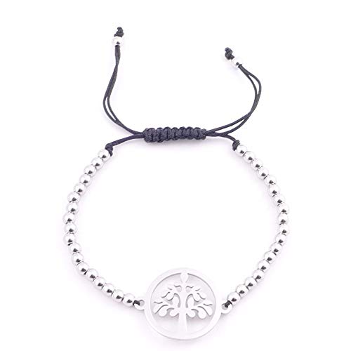 ARITZI - Pulsera de Amistad de Acero Inoxidable con Dije, Bolas y cordón - ÁRBOL DE LA Vida