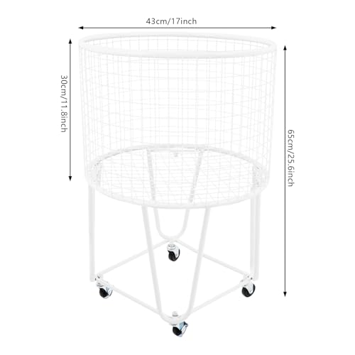 Image of Wire Metal Rolling Laundry Basket On Wheels,Mesh Wire Laundry Basket Storage Cart for Bathroom Bedroom Dirty Clothes Storage (E)
