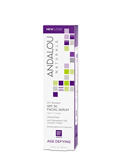 Andalou Naturals DIY Booster SPF 30 Facial Serum Unscented, Anti Aging Face Sunscreen with Broad Spectrum Protection, Moisturizing for Dry to Very Dry Skin, 2 Fl Oz