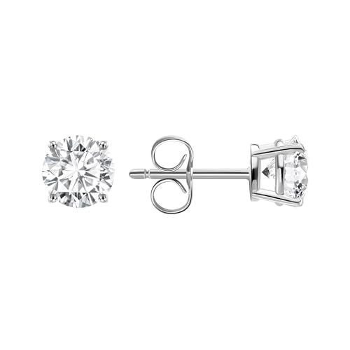 Moissanite Stud Earrings For Women 1.00-6.00 Cttw 18K Yellow Or White Gold Over Silver 4 Prongs (D Color VVS Clarity) Comes With Gift Box2