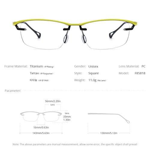 Image of FONEX Pure Titanium Glasses Frame Men Semi Rimless Square Eyeglasses Eyewear DTX416