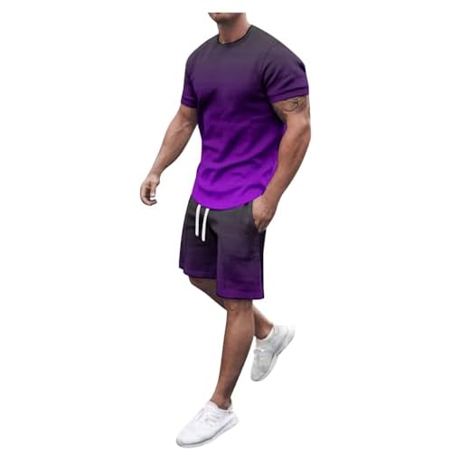 Ensemble Ete Homme Short + Tee Shirt À Manches Courtes, Combinaison De Sport Hommes T-Shirts De Sport Shorts Respirant Vêtements De Loisir Style Hawaïen Motif Imprimé Ensembles De Loisir Pour Voyages