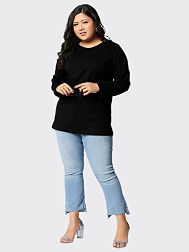 Image of Bewakoof Women's Solid 100% Cotton Plus Size T-Shirt - Slim Fit, Round Neck, Full Sleeves