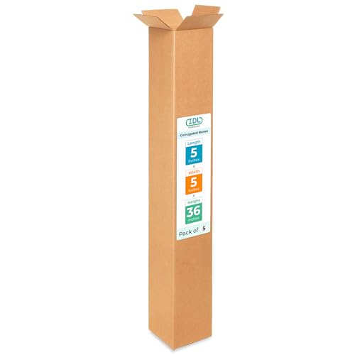 Tall Moving &amp; Shipping Boxes 5 x 5 x 36 inches (5-Pack) - Extra Strength 200 lb vs Regular - Corrugated Cardboard Boxes for USPS/UPS/FEDEX - Strong Moving Box - Shipping Box by IDL Packaging