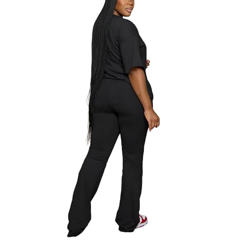 PINSV Women 2 Piece Outfits Short Sleeve Top and Flare Pants Lounge Sets Tracksuit2