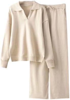 Women's cashmere collar knitted set, winter casual two-piece set,...