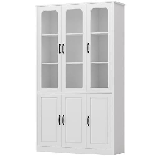 MU 78.7" Tall Kitchen Pantry with 3 Glass Doors White