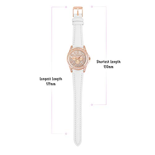 Tikkers Girl's Quartz Watch with Rose Gold Dial Analogue Display and White Imitation Leather Strap TK0129
