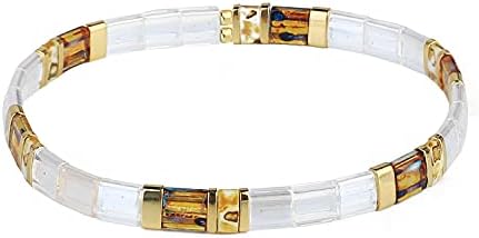 KANYEE Friendship Bracelets Charm Tila Beaded Bracelets Stretch Bracelets Tile Enameled Adjustable Cuff Bangles Christmas Gifts For Women-03A