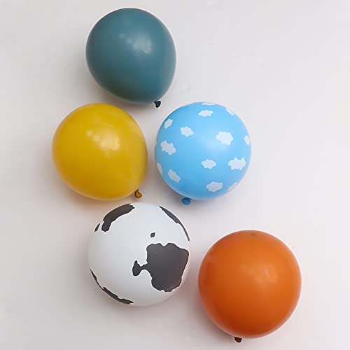 Mydecorbl Balloons Combination,91 Pcs Cow And Clouds Party Balloons Garland Arch Kit Slate Blue Natural Sand Cloud Retro Burnt Orange Mustard Yellow Balloon For Baby Shower Farm Theme Birthday Party #TOP3