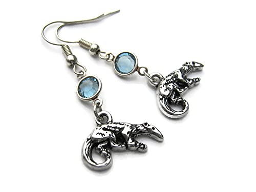 Anteater Birthstone Earrings, Personalized Earrings, Wild Animal Earrings, Ant Eater Charm, Nature Jewelry