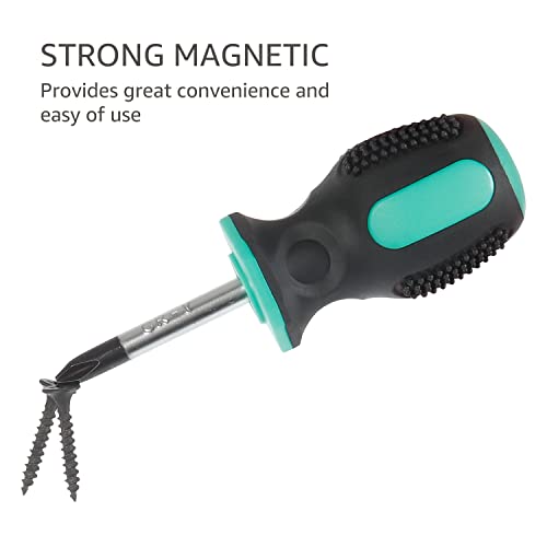 Amazon Basics 4-Piece Stubby Tool Set With Hammer, Screwdrivers And Adjustable Wrench - Turquoise #TOP5