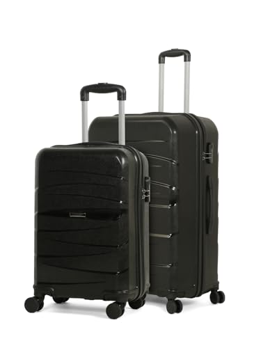 Image of Teakwood Small-Medium Size 8 Wheels Trolley Bag, Hard Cabin with Zipper Closure, Adjustable Push Button & TSA Lock System 360 Degree (Set of 2, Black)