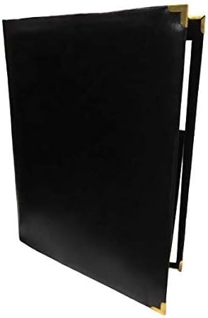 SMKT™ Leather Folder for Agreement/MOU/Sign Exchange/Degree Presentation/Business Folio/Executive Portfolio, Faux Leather & Brass Corners, Resume Document Organizer with Paper AUTO Clip Black