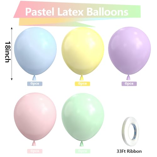 Image of Bezente Pastel Balloons 18 Inch - 30 Pack Large Thick Macaron Balloons Big Round Multicolor Latex Balloons for Birthday Bridal Shower Wedding Rainbow Party Decorations