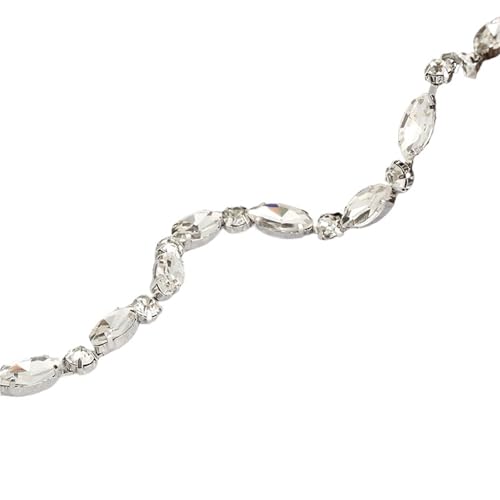 Chaîne de fermeture avec strass ovales haut de gamme, base argentée pour création de mode