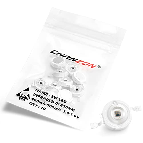 CHANZON 10 pcs LED Chip 3W Infrarrojo (IR 850nm/400mA-500mA/DC 1.4V-1.6V/3 Watt) SMD COB Componentes de diodo emisor de luz Bombilla de visión nocturna Cuentas de para iluminación de DIY/cámaras CCTV