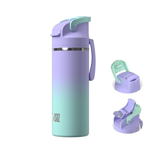 OISIZ Insulated Water Bottle 20 oz with 2 in 1 Spout and Straw Lid,One Click Safety Lock,100% Leakproof,Keep Cold 24H,Vacuum Stainless Steel Water Bottle for School,Travel and Sports,Dishwasher Safe